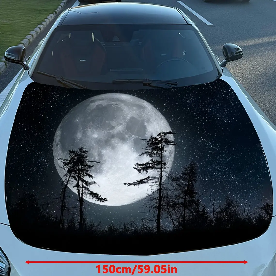 Night Moon Forest Car Engine Cover Stickers, Colorful Vinyl Decorative Stickers, High Quality Adhesive, Fashionable Design, Dura