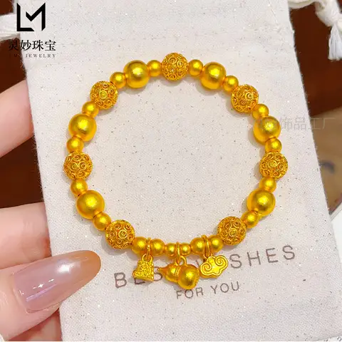 Blessed Lucky Hollow Hydrangea Gourd Bracelet For Women 24K Gold AU999 symbolize full fortune and smooth happy life journey