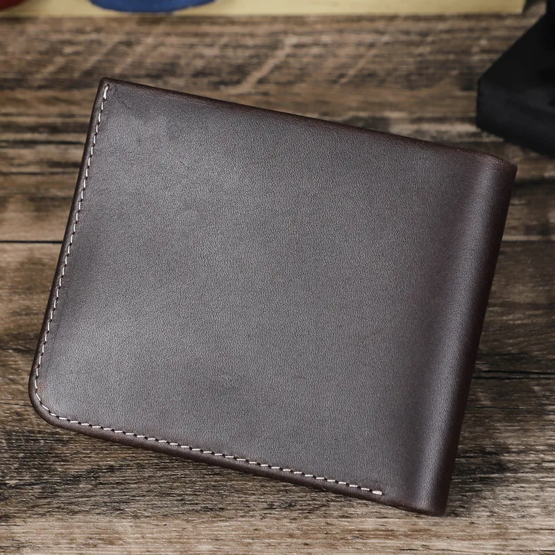 New Fashion Anti-theft Brush Full Grain Cowhide Fashionable Ultra-thin Men's Genuine Horizontal Leather Wallets Men's Card Bags