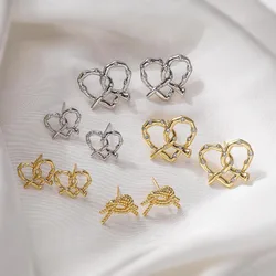 HECHENG, Twisted Heart Knot Heart shaped Earrings 18K Gold Plated with CZ Zirconia, Fashionable and Sweet Jewelry Gift for Women