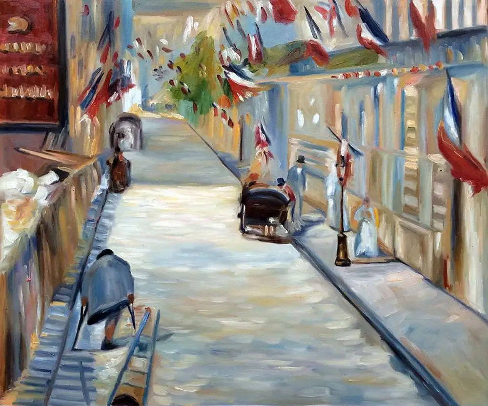 Edouard Manet's the Rue Mosnier with Flags Handmade Canvas Wall Painting Oil Painting for Hotel Office Decor