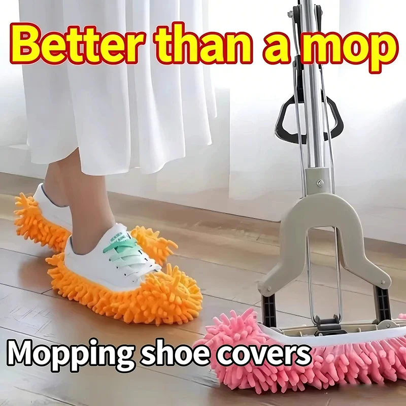Chenille Dust Mop Slippers Home Floor Cleaning Mopping Shoes Water Uptake Foot Socks Mop Caps MultiFunction Cleaning Shoes