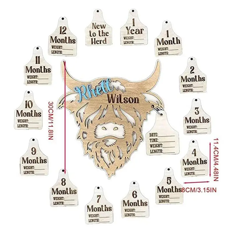 Highland Cow Milestone เครื่องหมายไม้ Highland Cow Milestone Mark ทารกบันทึกหมวดหมู่15 Pcs Record หมวดหมู่ปีแรก