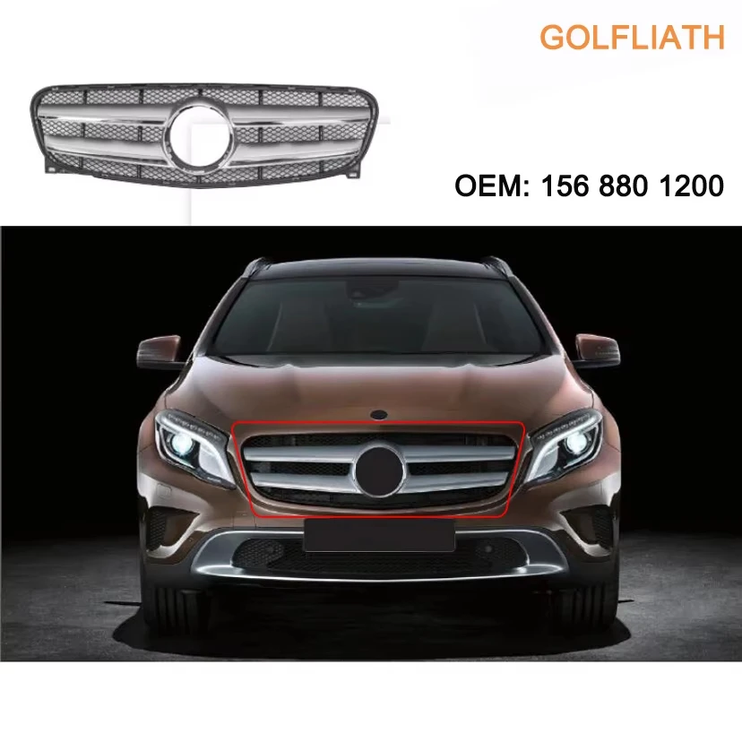 

Original OEM1568801200 Replacement Front Grille for Mercedes-Benz GLA X156 2014 2015 2016 ABS+PP Chrome Racing Grill