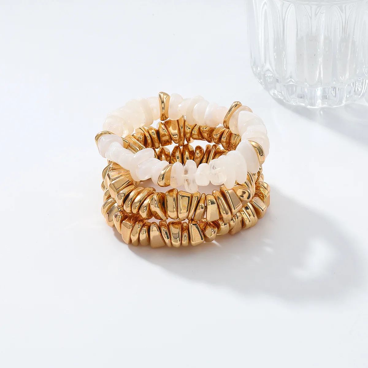 غير النظامية ثلاث طبقات الاكريليك الخرز الربط سوار للنساء خمر بيان الذهبي CCB مجوهرات عطلة هدايا الحفلات #5