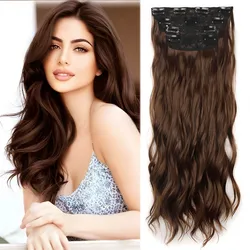 Jeedou-Extensões de cabelo ondulado longo sintético, clipe no cabelo, Bouncy Hairpieces encaracolado, grosso para cabeça cheia, cor preta e marrom, 4 pçs/set