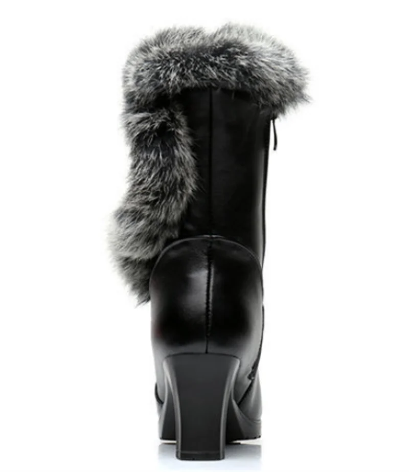 ZXRYXGS 고급 토끼 모피 탑 소가죽 매트 가죽 인튜브 부츠, 2025