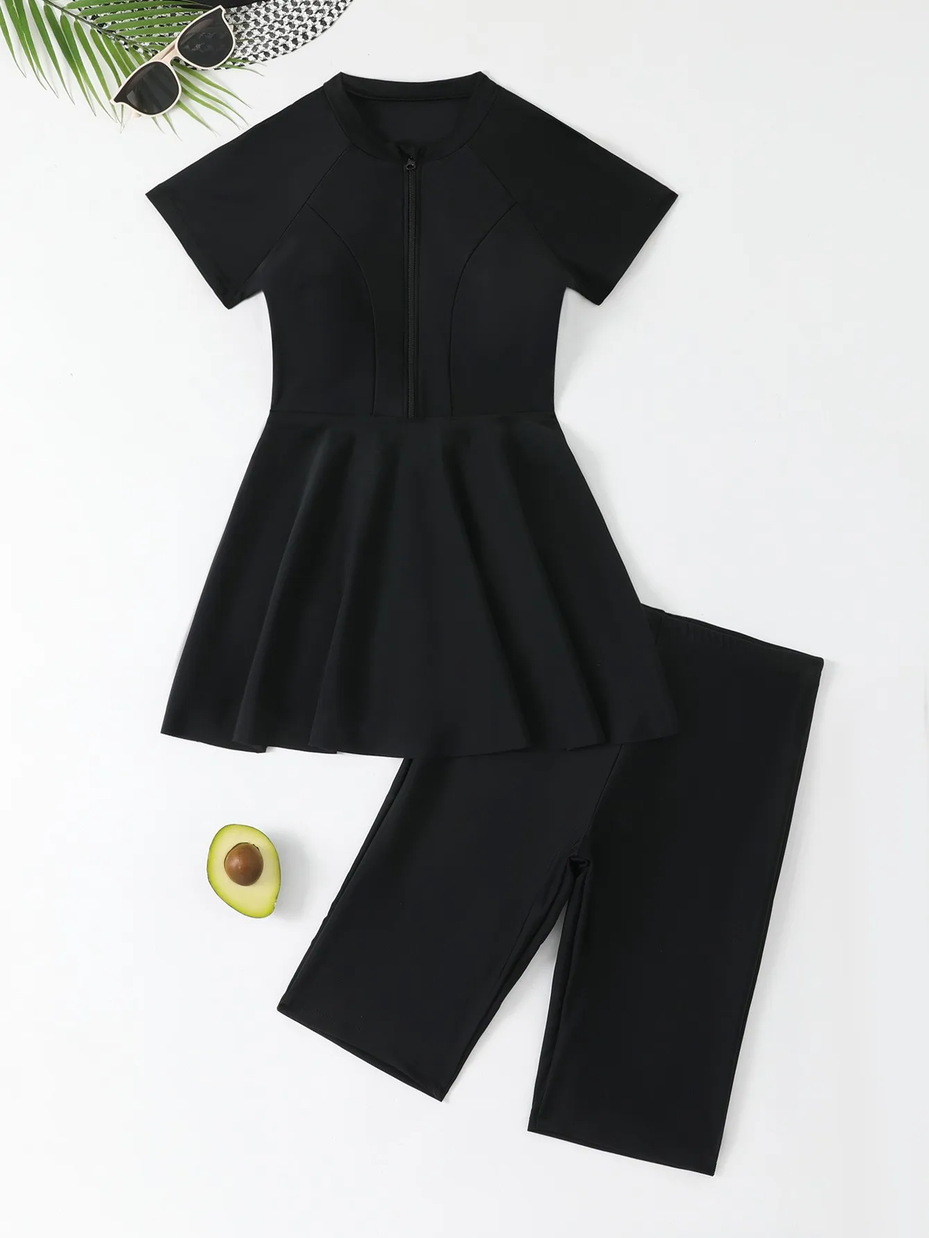 

2025 черный комплект танкини, женский купальник с короткими рукавами на молнии, сексуальный купальник длиной до колена, шорты-боксеры Biquini, купальный костюм с высокой талией