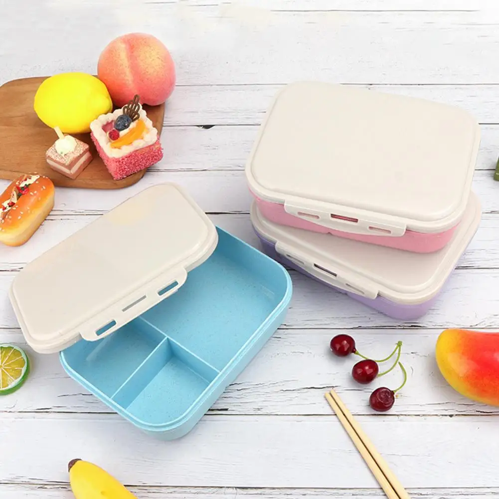 Sturdy Bento Container Food Grade Food Container 3 Compartments Bento School Kids Lunch Box  Storage