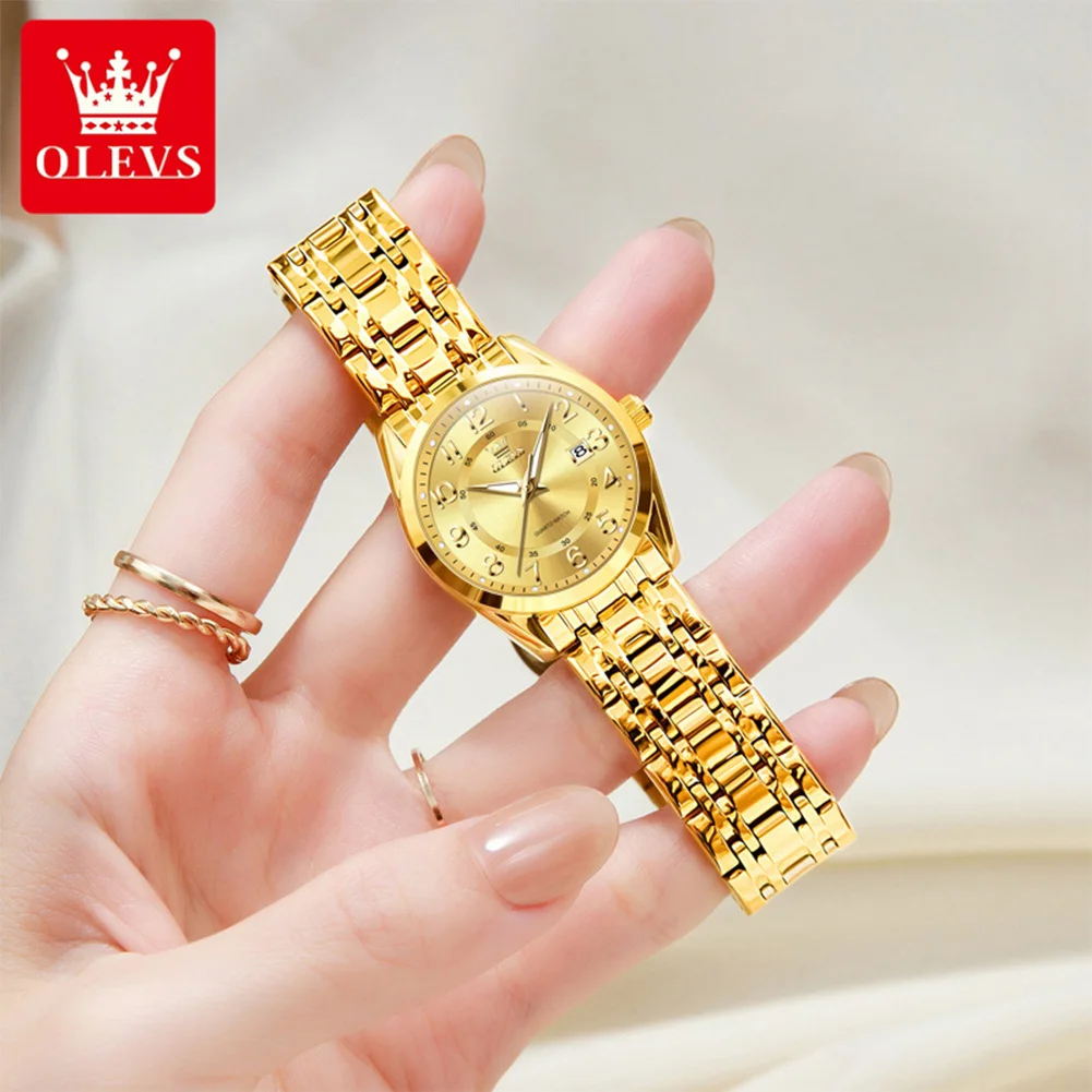 OLEVS Women's Watches 3666L Top Brand Luxury Original Quartz Watch for Lady Waterproof Stailess Steel Luminous Date Week Fashion