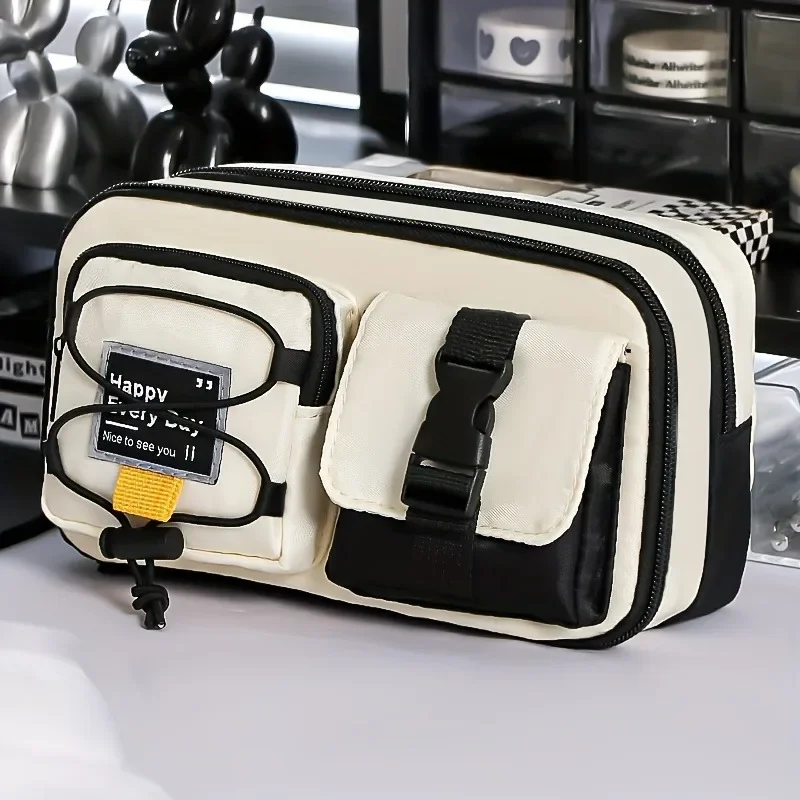 1PC Large Capacity Oxford Fabric Pencil Case, Multi-Compartment Organizer for Pens, Markers, Makeup & Travel Essentials