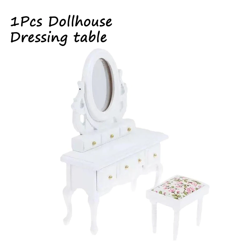 

1:12 кукольный домик, миниатюрная мебель, столик, туалетный столик с зеркалом, кукольный домик, стол для спальни, табурет, модель, ролевые игры, игрушки, подарки