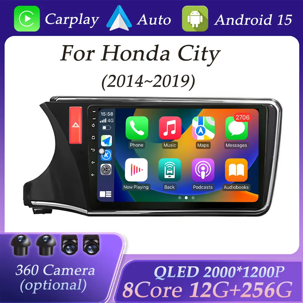 

Car Radio Multimedia Player for Honda City Left Hand Drive 2014- 2019 Wireless CarPlay GPS Navigation DSP Stereo Bluetooth WiFi