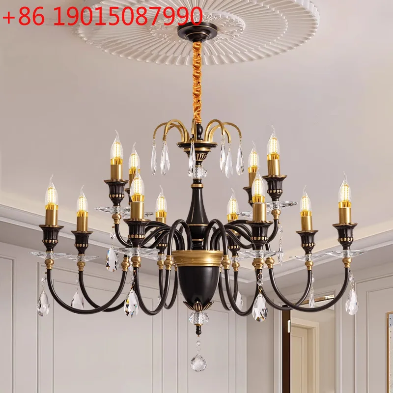 

American all copper chandelier living room crystal candle retro dining room bedroom light