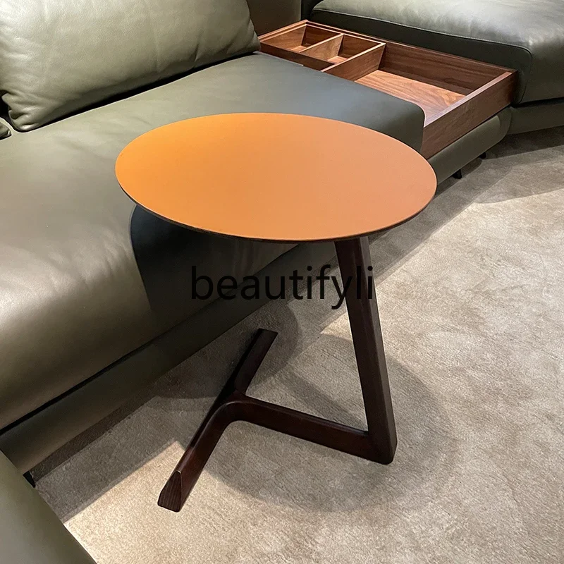 

Italian minimalist orange saddle leather sofa edge light luxury corner