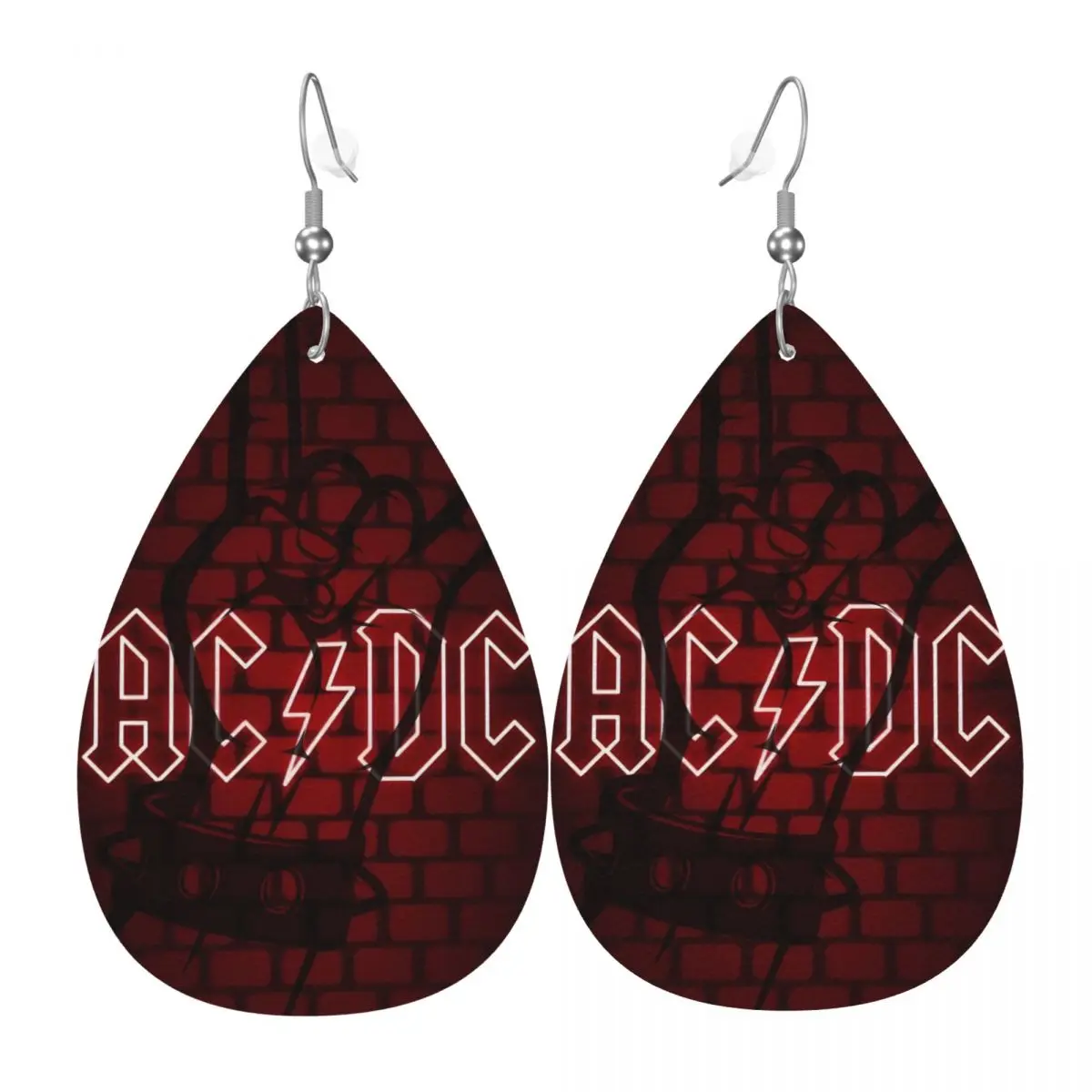 

Custom Metal Rock Band AC DC Dangle Drop Earrings Leather Earrings for Women Fashion For Valentine's Day