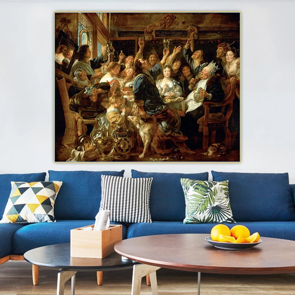 Jacob Jordaens《The Feast of the Bean King 》Canvas Oil Painting Art Aesthetic Picture Poster Wall Hanging Decor Home Decoration
