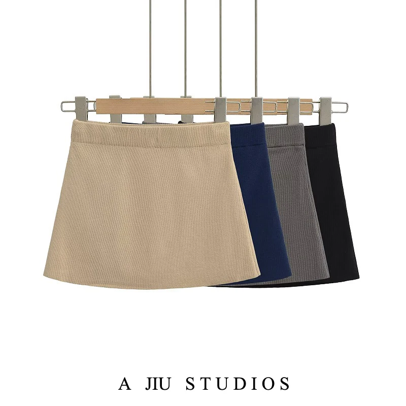 تنورة قصيرة محبوكة للنساء، مزودة بسروال أمان، عالية الخصر، ضيقة، ملفوفة، على طراز الشارع الأمريكي الرجعي، متعددة الاستخدامات