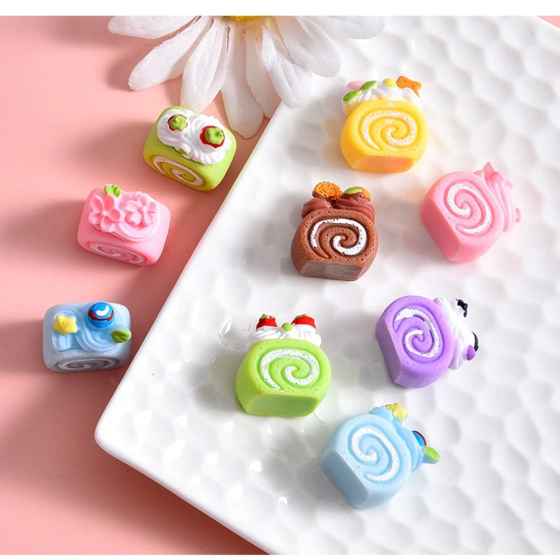 5pcs Kawaii Dollhouse Fake Miniature Food Cake Resin Charms Flatback Phone Case Deco Parts Diary Decoration Craft Supplies