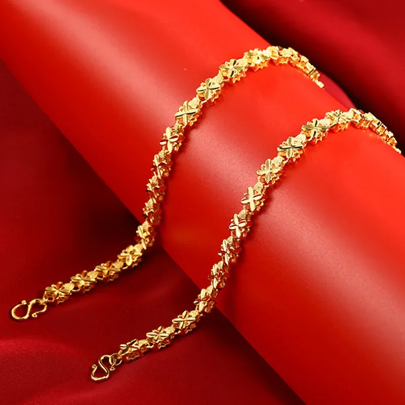 2024 Fashion Lucky 24K Gold Color Bracelet 6mm Gold Bracelet, Suitable for Women\'s Jewelry Gifts