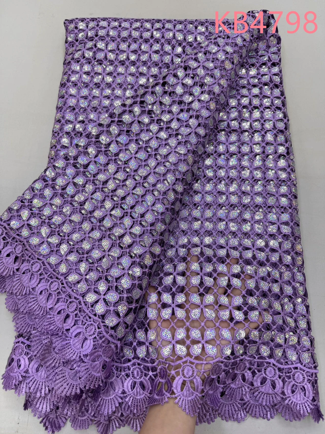 

Purple Lilac Lace Fabric Cord Lace African Lace Fabrics 2025 High Quality Sequins Guipure Cord Lace Fabrics For Sewing KB4798