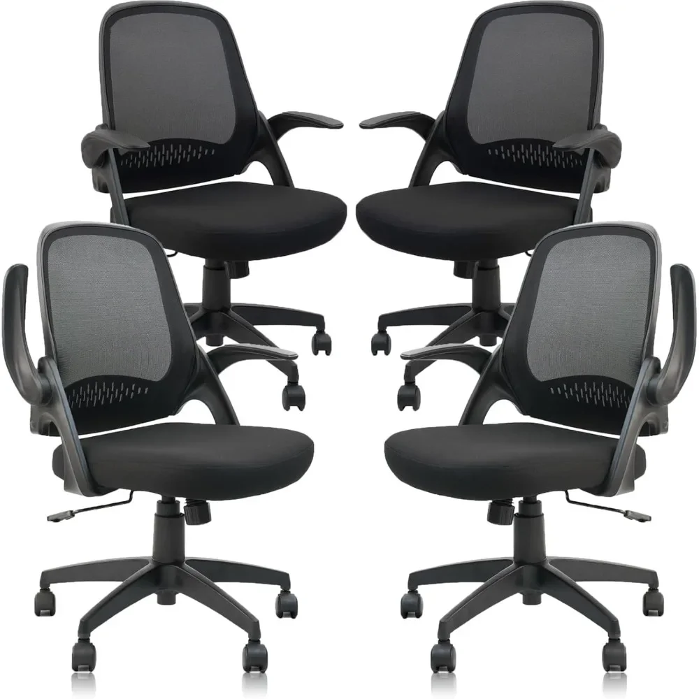 XMSJ-Office Chair Set com Apoio Lombar e Flip Armrestes, Computer Task Chairs, Cadeira Executiva Giratória, Conjunto de 4