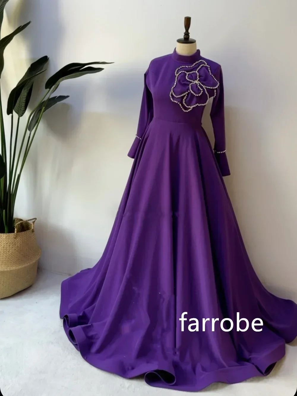 Customized Modern Style Jersey Pleat Flower A-line O-Neck Long Dresses Prom Dresses Pastrol Unisex Chinese Style Formal Casual S