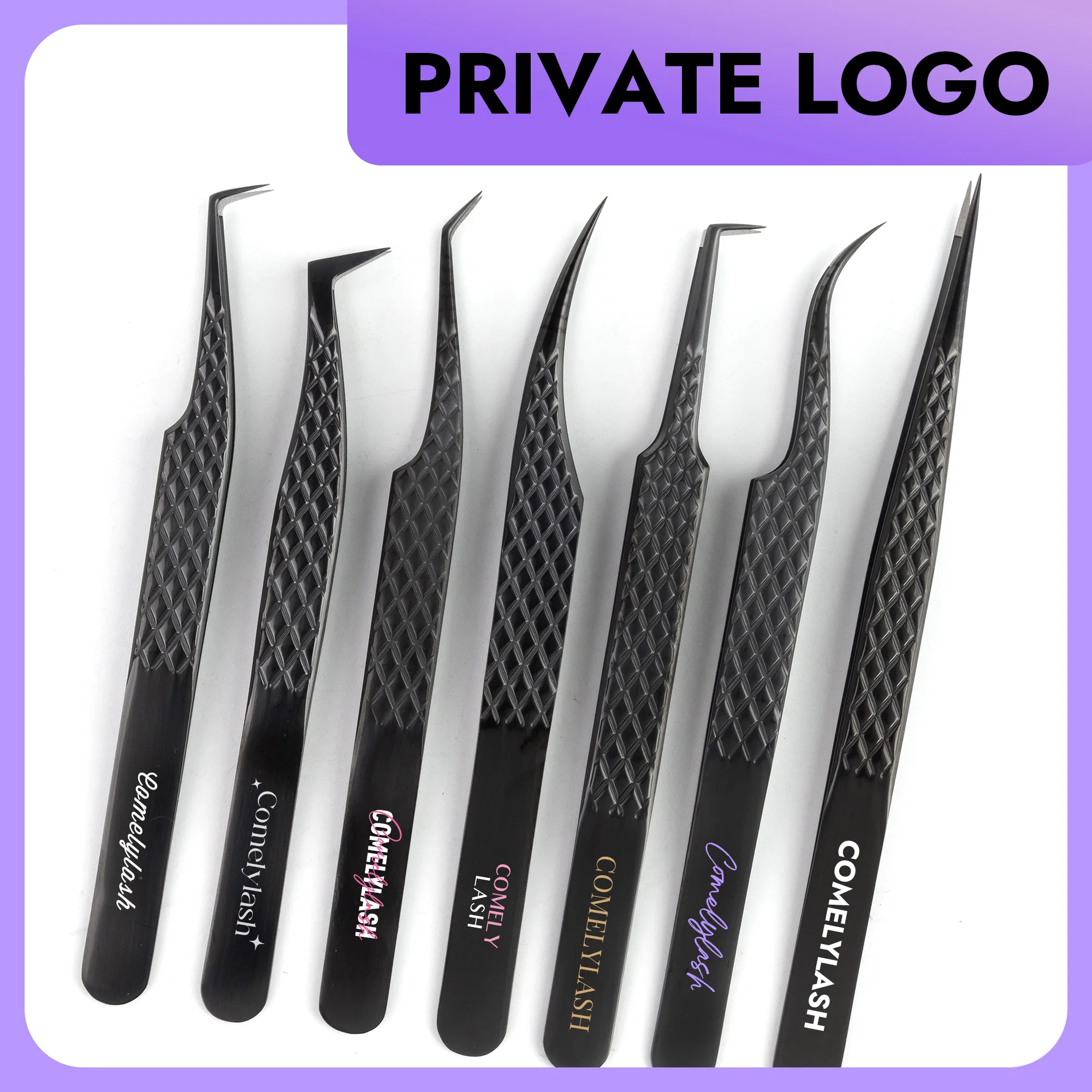 Private logo,MOQ 10 pcs Fiber Tip Lash Extension Tweezer, Titanium Black Eyelash Nano Tip Tweezer for Lash Tech Supplier