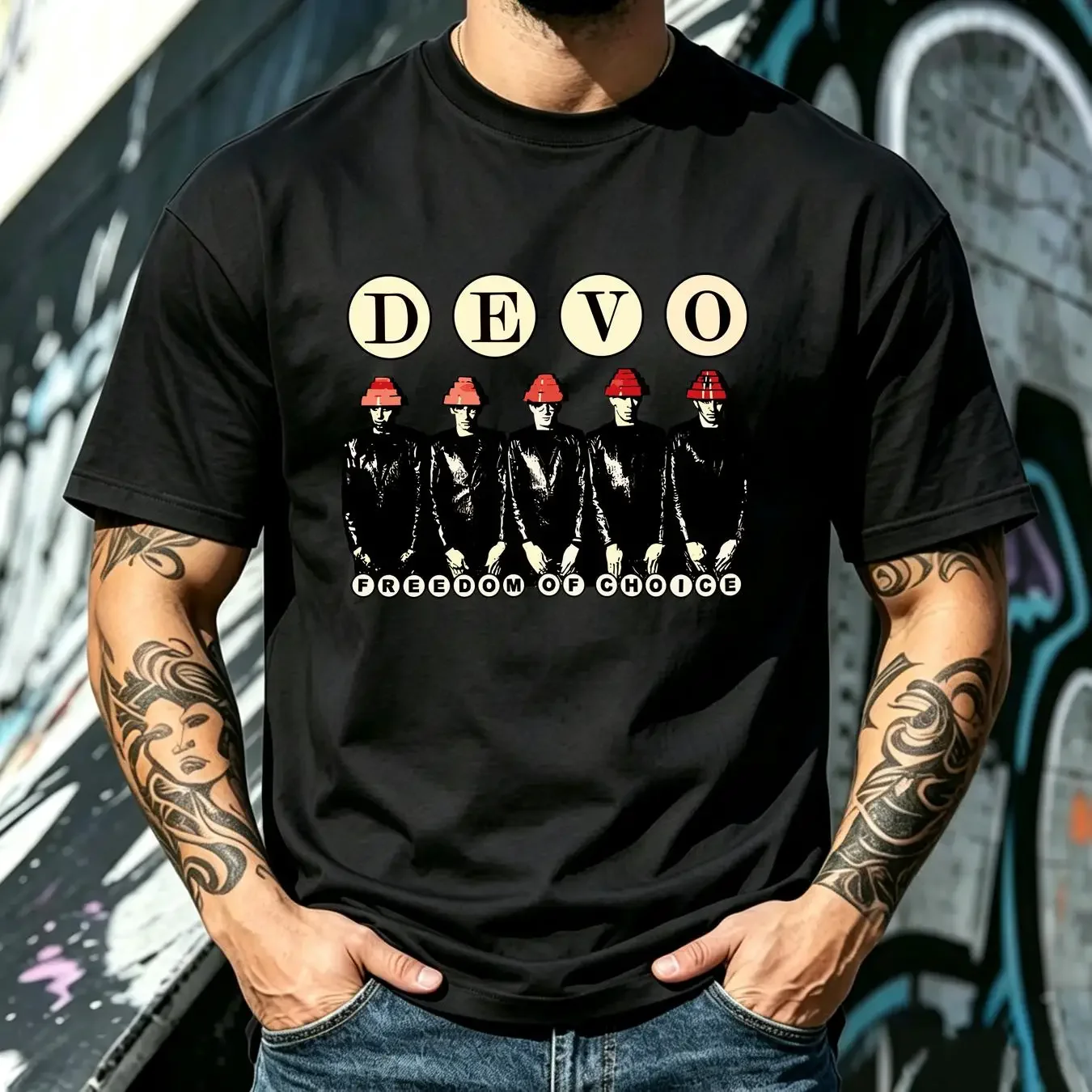 washed T Shirt New Devo Band Freedom Of Choice Black Cotton long or short sleeves vintage Washed streetwear Stylish Casual