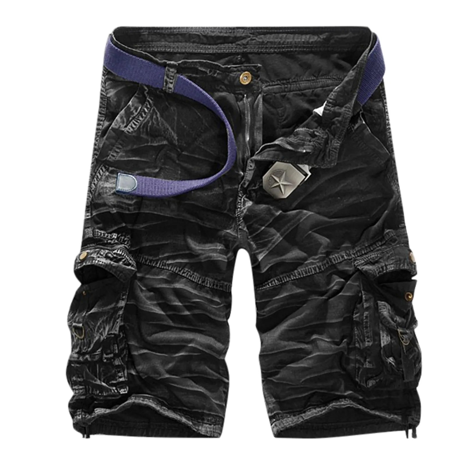 Pantalones cortos de mezclilla para hombre con detalles desgastados, pantalones cortos informales de camuflaje con bolsillo y cremallera de algodón deportivos a la moda para hombre de verano