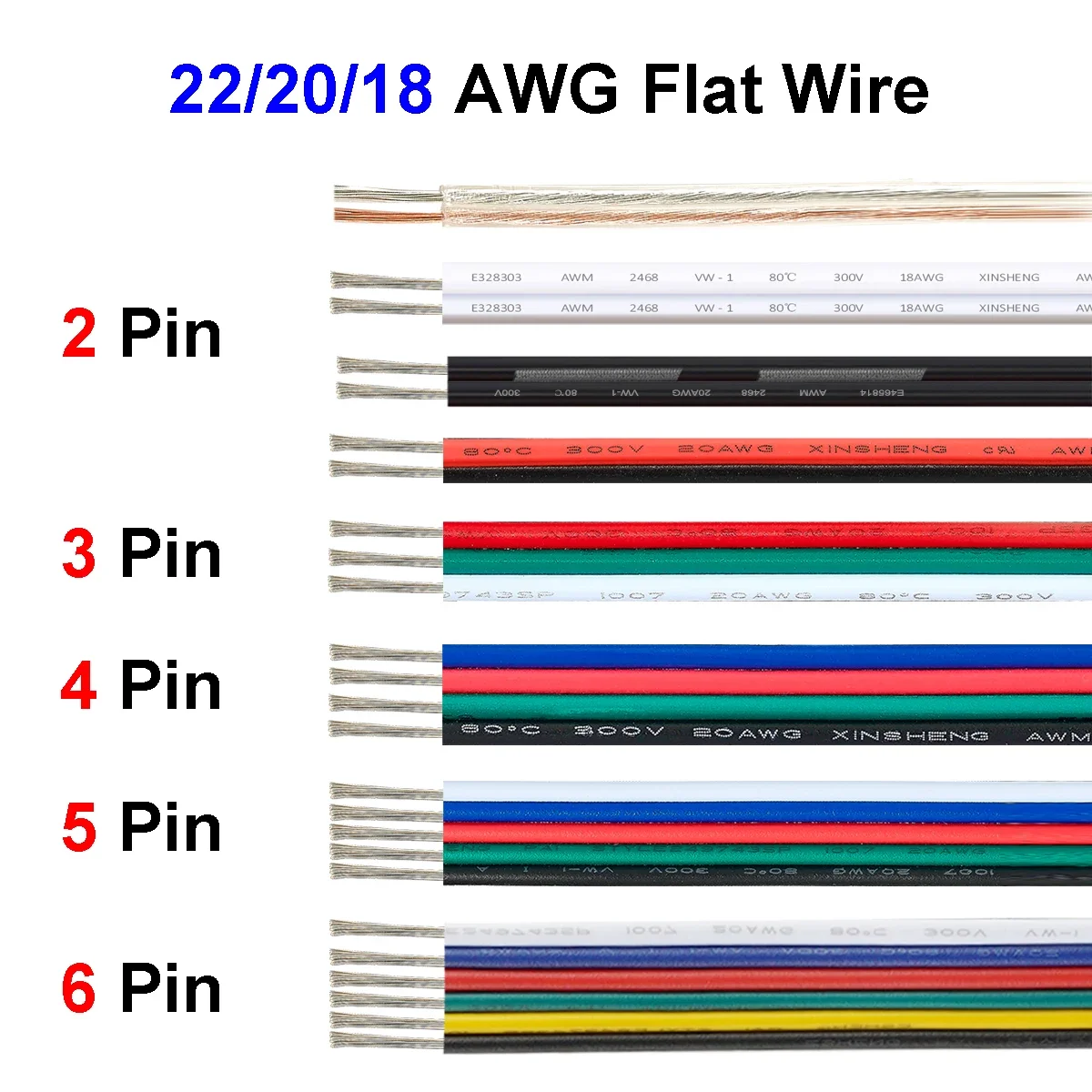 2/3/4/5/6pin LED Cable Electrical Crystal Speaker Wire 5V 12V JST Connector Flat Cable For RGB RGBW WS2812B SMD LED Strip Lights