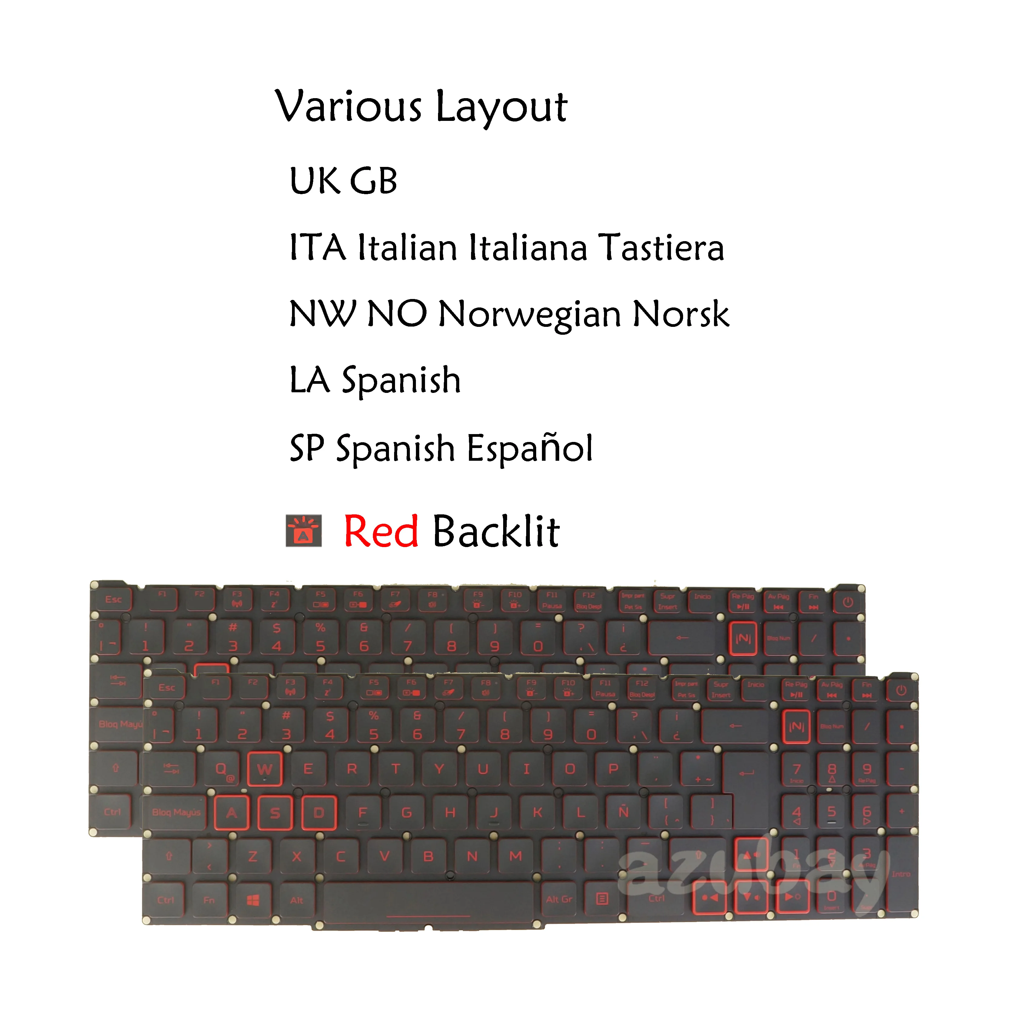 Imagem -01 - Teclado Portátil Retroiluminado Vermelho para Acer Aspire Nitro An51741 An51751 An517-53 An517-54 An715-51 la Espanhol Reino Unido Italiano Dinamarca teclado portatil retroiluminado vermelho para acer aspire nitro an51741 an51751 an517 53 an517 54 an715 51 la espanhol reino unido italiano dinamarca 01