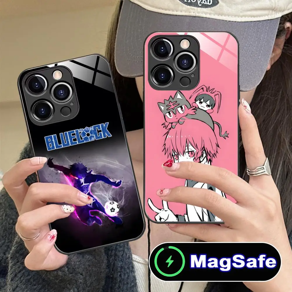 

Чехол для телефона Blue Lock Ranze Kurona для iPhone 17, 16, 15, 14, 13, 12, 11 Pro Max Plus Mini MagSafe, стеклянный цветной чехол, красивая роскошь
