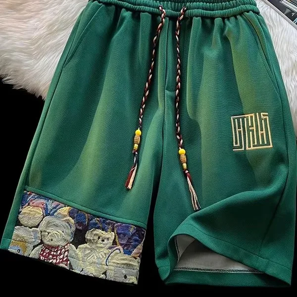

Men's Summer Thin Straight Leg Breathable Shorts Casual Loose Five-Quarter Pants Comfortable Polyester Fiber Machine Embroidery