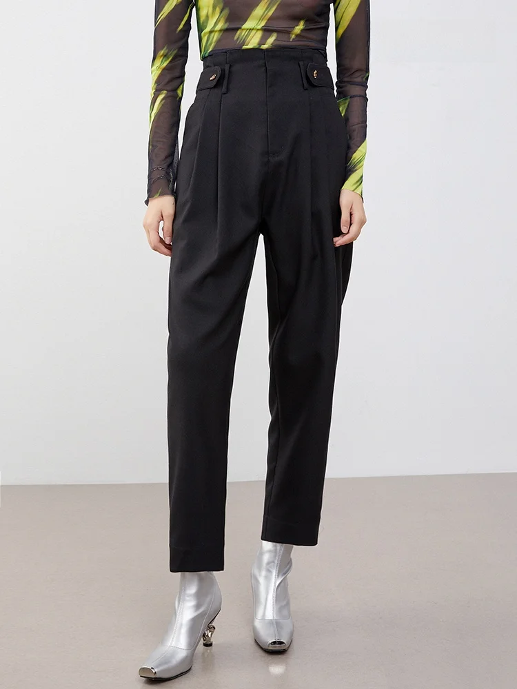 

XMOOM Autumn New Casual Pants Waist Strap Design Improved Cabbage Western Pants l Waist Nine Points Pants Loose Fit