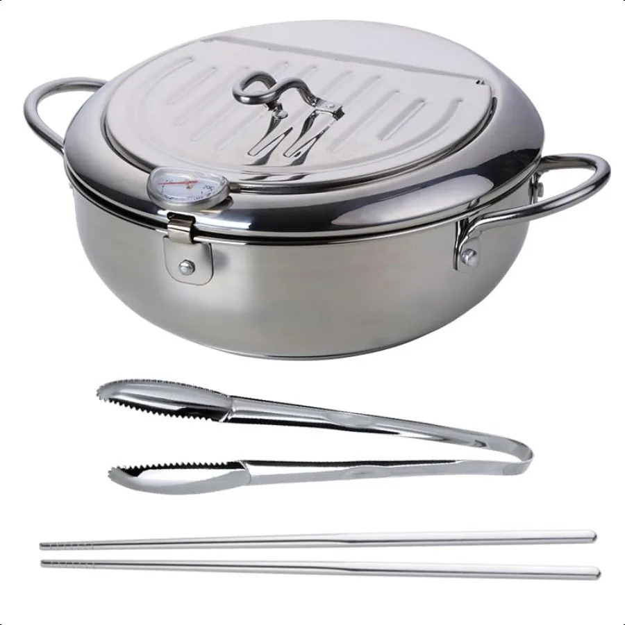 

Deep Fryer Pot 9.8 2.8Qt Japanese Style Tempura Frying Pot with Lid 304 Stainl Steel with Temperature Control and Oil Drip Drai
