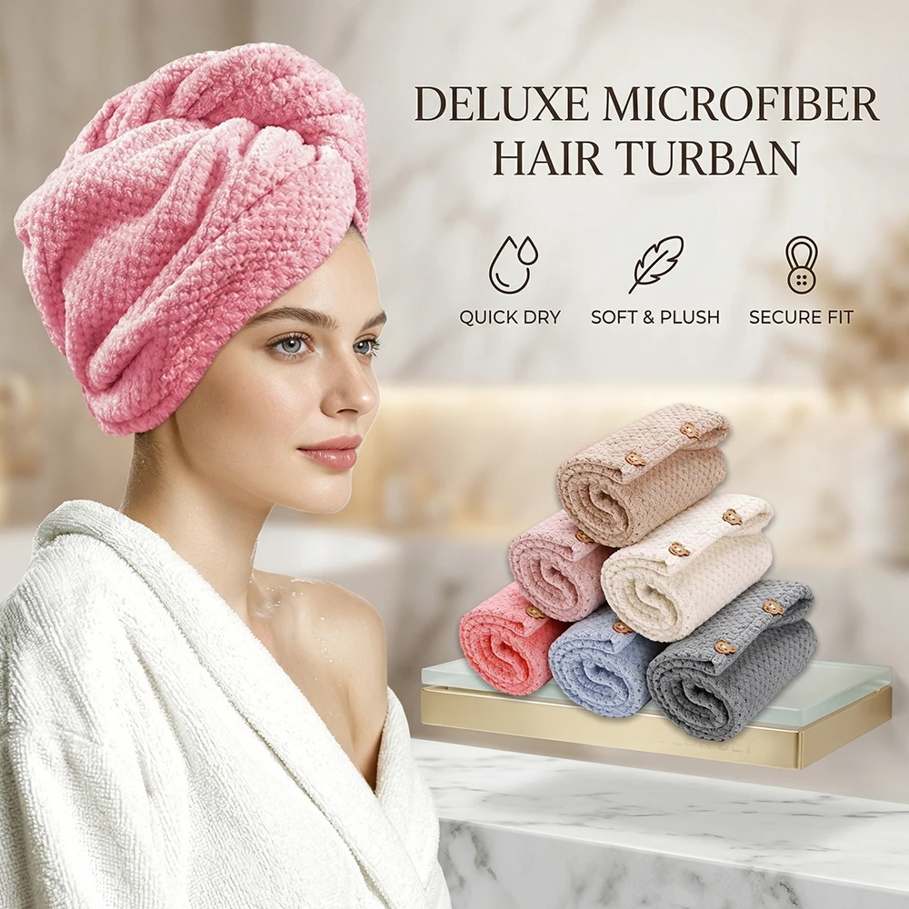Juego de 4 Gorros de Secado de Pelo, Toalla de Microfibra Absorbente para Mujer, Turbante de Secado Rápido para Cabello Largo y Mojado, Suave y Delicado con la Piel