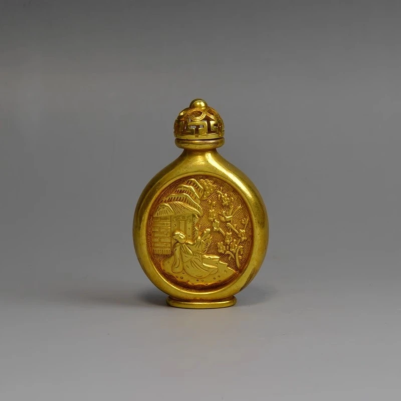 Embossed Ancient Chinese Flower Painting  Brass Gold Plated Snuff Bottle Promotional Edition