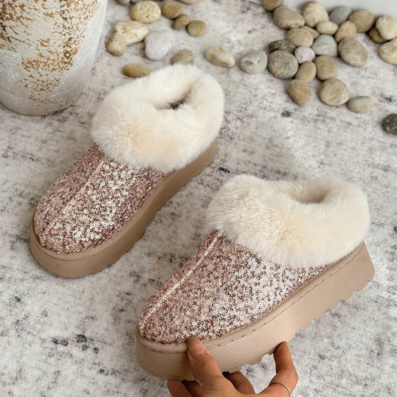 

2025 Winter New Women's Thick Bottom Thick Plush Snow Boots Anti slip Waterproof Glitter Cotton Boots