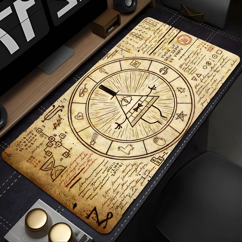 Gaming Mouse Pad,Large Desk Mat,Anti-slip,Stitched Edges,Mystical Occult Print, Vintage Paper Style, Waterproof Mat for Home Use