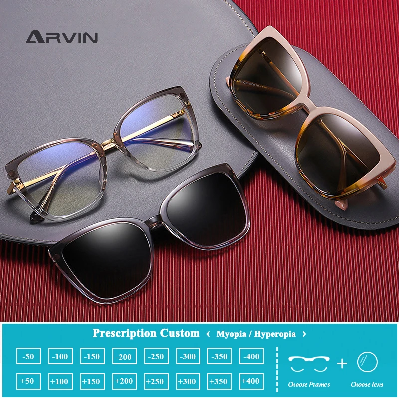 

Magnetic Clip on Glasses Women Driving Polarised Classic Square Optical Myopia Eyewear Men Custom Prescription Eyeglasses