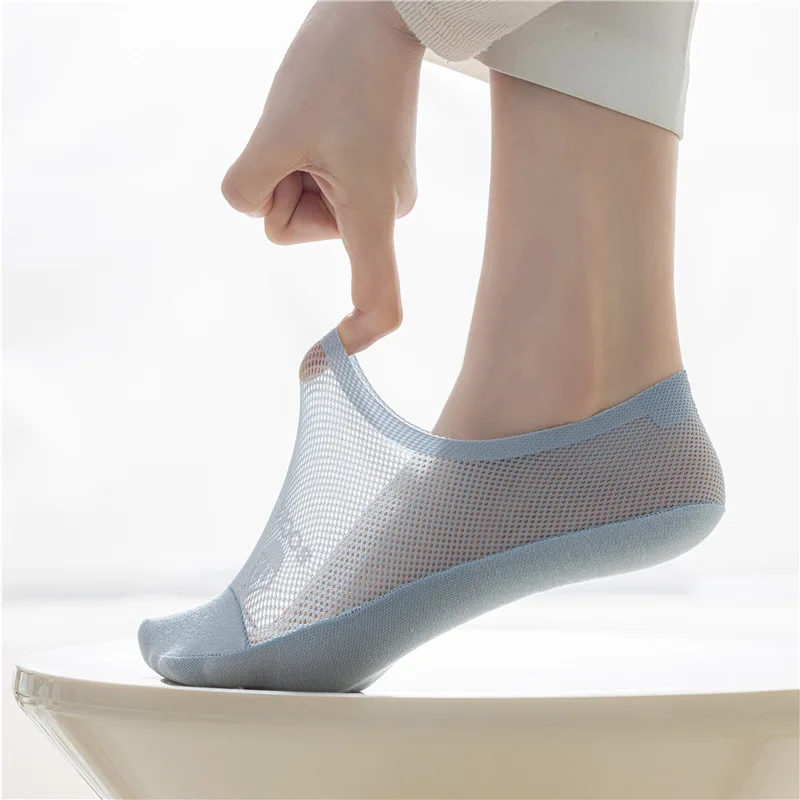 Ice Silk Sock Slippers Women Summer Invisible No Show Socks Hollow Out Mesh Thin Breathable Silicone Non-slip Low Cut Boat Socks