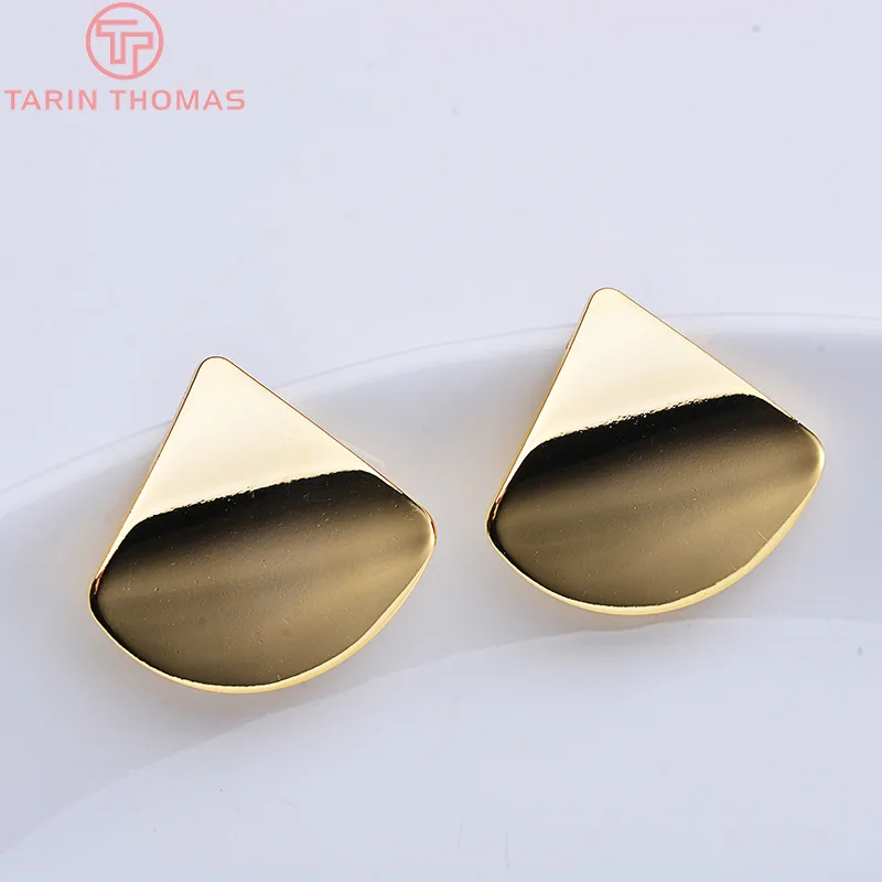 (2477)6PCS 20x23MM 24K Gold Color Plated Sector Glossy Surface Stud Earrings High Quality DIY Jewelry Making Findings