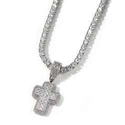 Hip Hop 3A+ Cubic Zirconia Paved Bling Iced Out Cross Pendants Necklace for Men Women Unisex Rapper Jewelry Drop Shipping