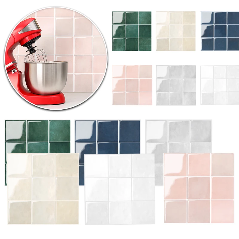 5/10PCS Self-Adhesive 3D Waterproof Wall Tiles Stickers Heat Resistant Imitation Peel and Stick For Kitchen Bathroom Backsplash