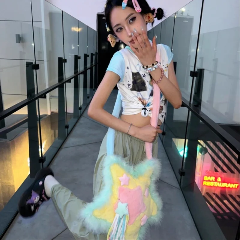 Soft Star Tassel Candy Girl Y2K Fashion Handmade Casual Crossbody Bag Spicy Girl Shoulder Bags