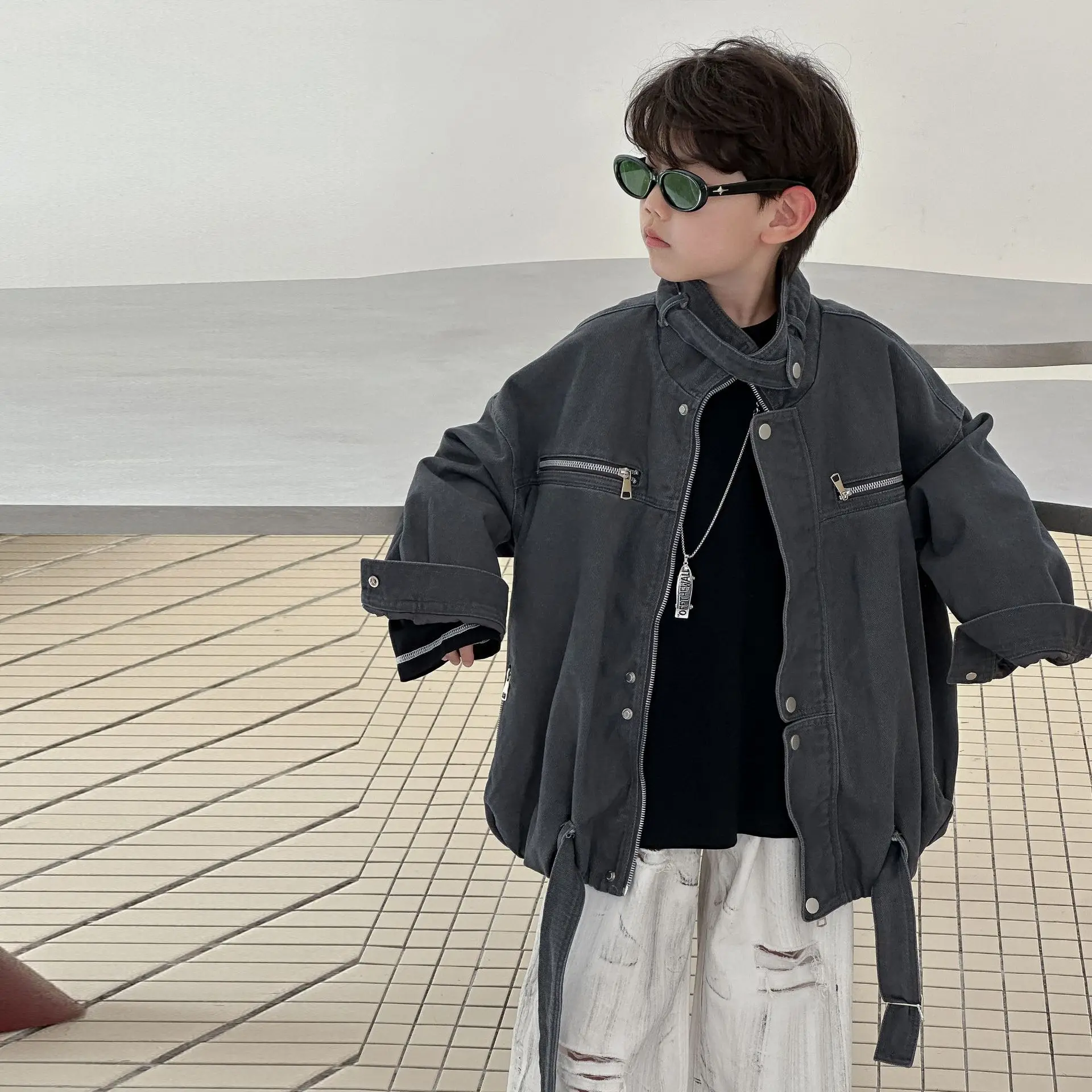 

Children Clothing Boys Fashionable Retro All Match Jacket 2025 Spring Autumn New Boys Personalized Loose Design Sense Jacket