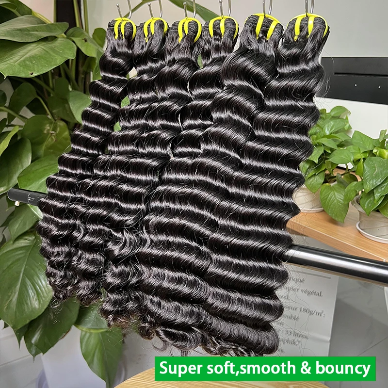 30인치 슈퍼 더블 드로운 딥 웨이브 생인모 번들, 미가공 버진 헤어, 곱슬머리 붙임머리 특가 # 1B