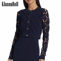 1.8 KlasonBell Temperament Hollow O-Neck Single Breasted Knit Cardigan Solid Color Elegant 2024 Spring Design Office Ladies