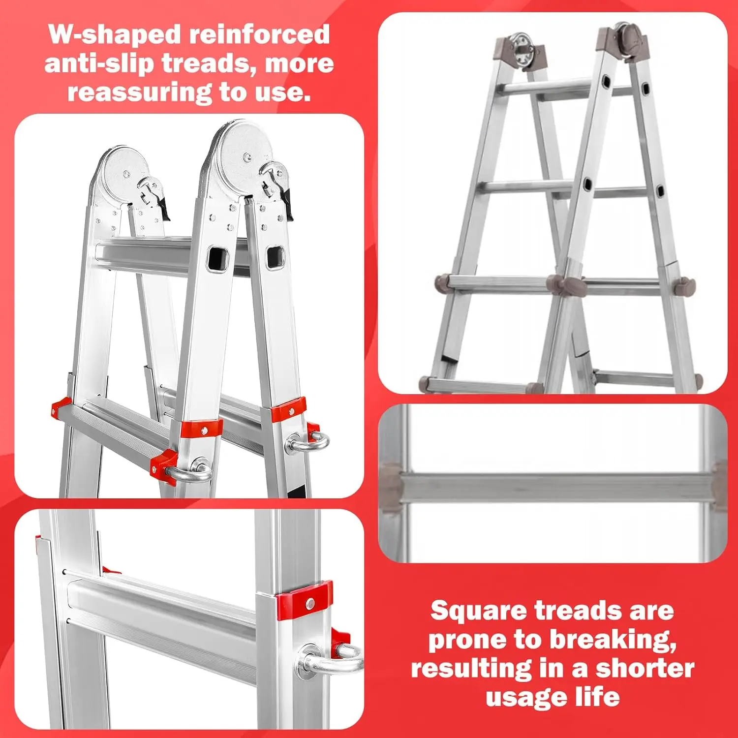 Ladder A Frame 4 Step Telescoping Ladder with Stabilizer Bar & Wheels, Heavy Duty Capacity,Collapsible Multi Position Ladder